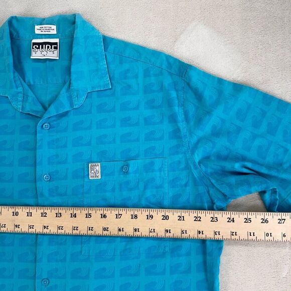 Vintage SURF GEAR Shirt Mens Large Blue Wave Pattern SS Camp Button Up - Picture 7 of 10